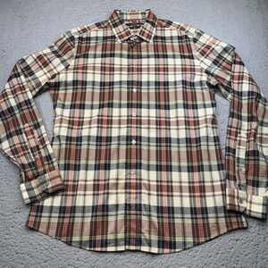 Gucci Shirt Mens 16.5 42 Beige Plaid Slim Fit Button Front Made In Italy